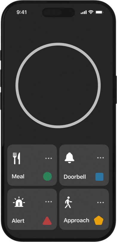 Alight! home screen with Meal, Doorbell, Alert, and Approach tiles in their idle state